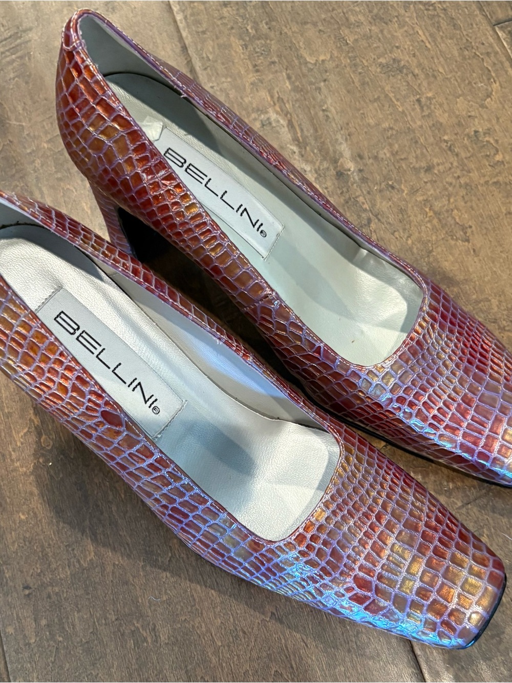 Bellini Iridescent Croc-Embossed Pumps in Burgundy